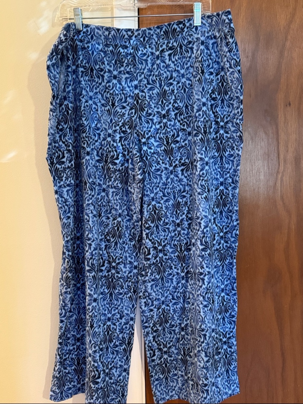 Denim & Co. Brach Pants Blue Patterned Women's Wide-Leg Pants